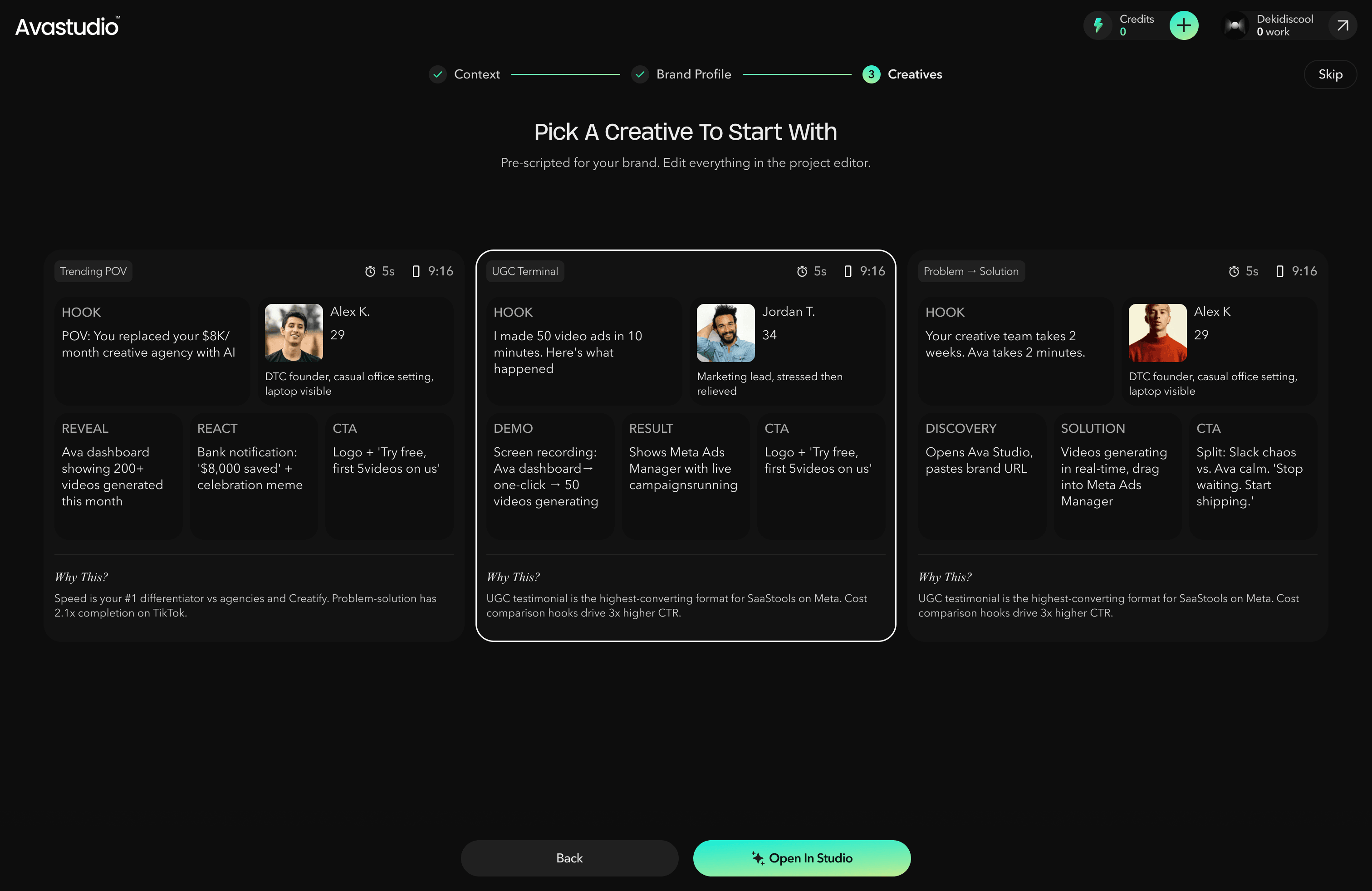 V1 onboarding — creative ideation