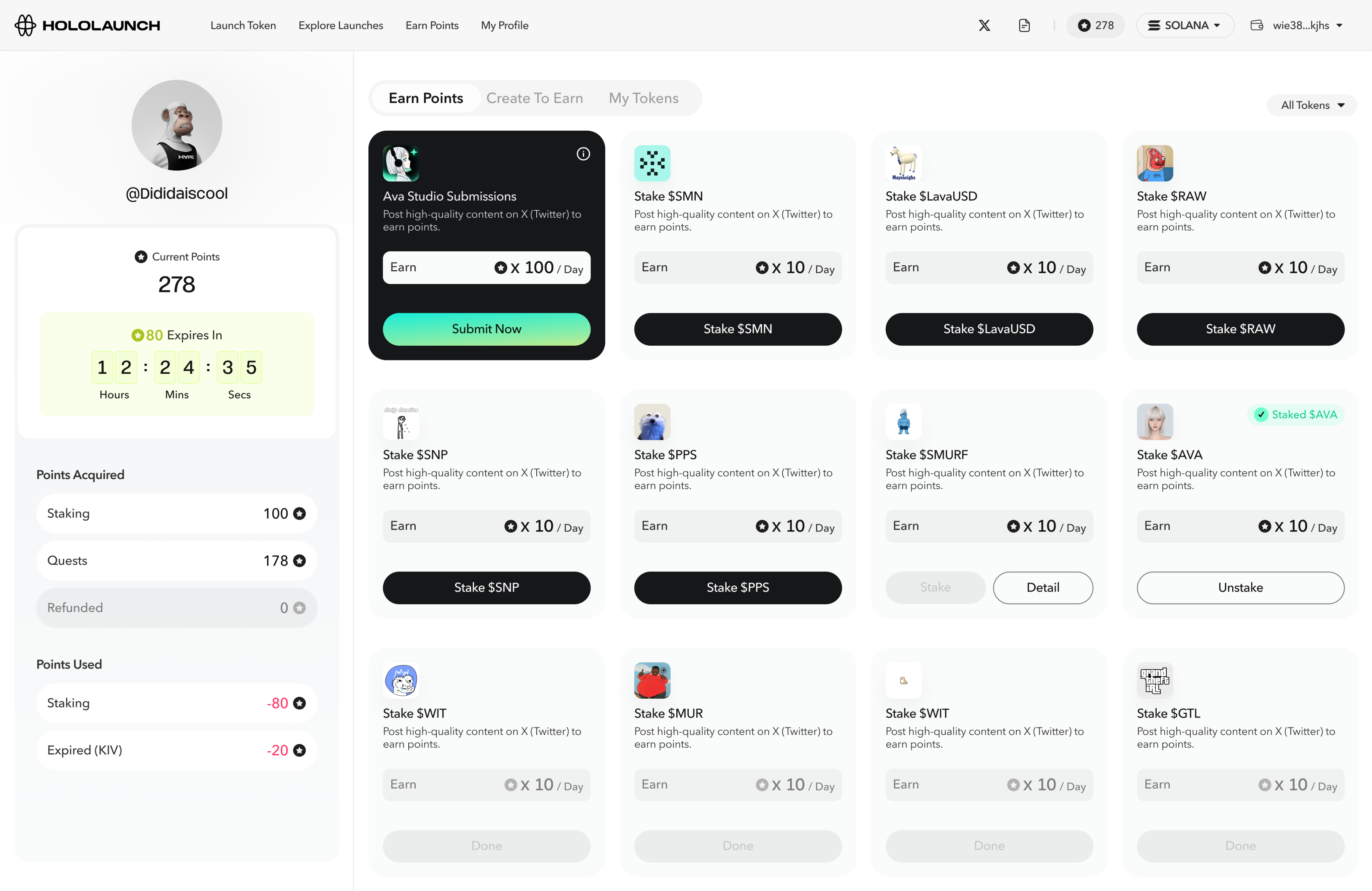User dashboard — Earn Points