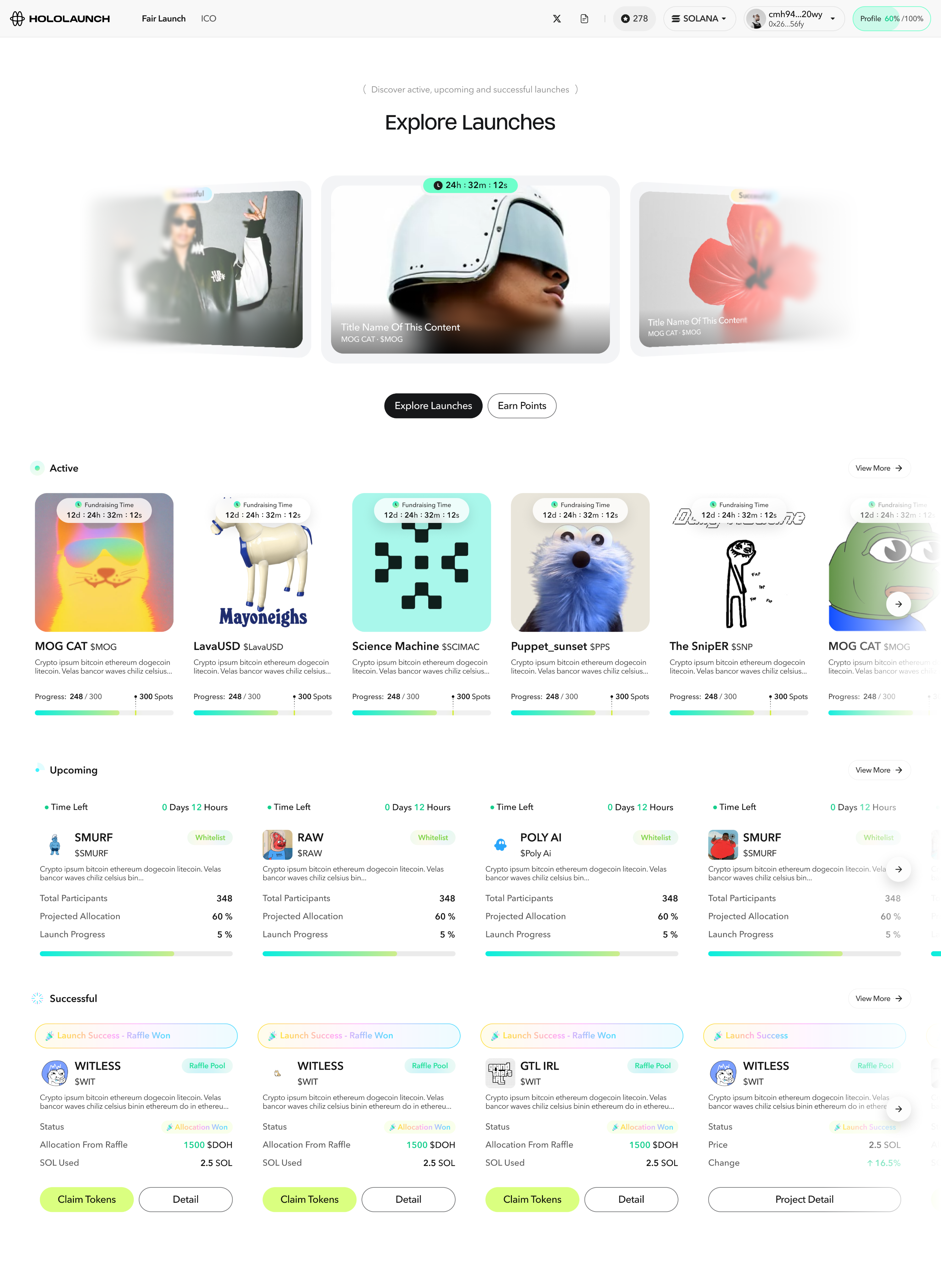 Explore Launches — raffle-format discovery